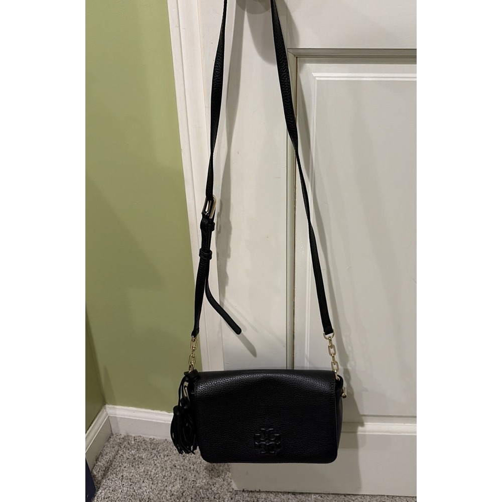 Tory Burch Thea Pebbled Leather Flap Crossbody Black EUC Quiet Luxury - Picture 8 of 8